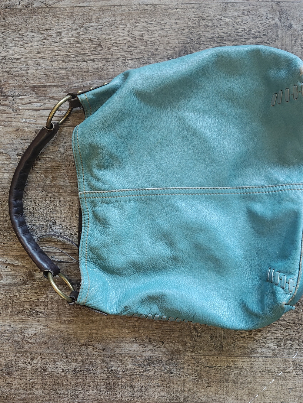 Lucky Brand Teal Leather Hobo with Black Handle - Picture 3 of 9